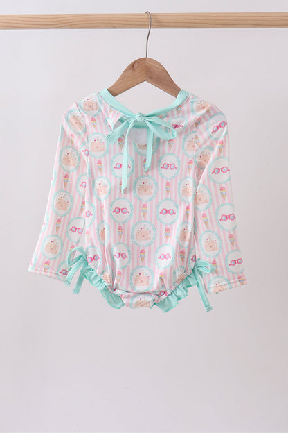 Green castle cream ruffle rashguard