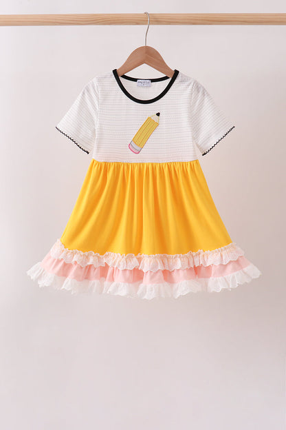 Mustard Pencil Ruffle Dress