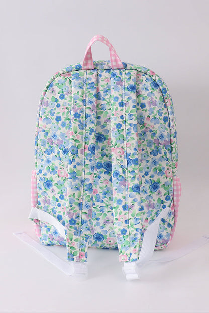 Blue Floral Character French Knot Ruffle Backpack