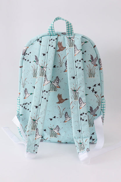 Green duck print backpack