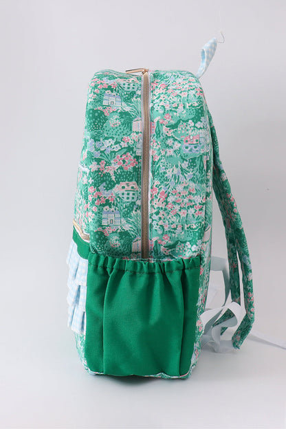 Green floral ruffle backpack