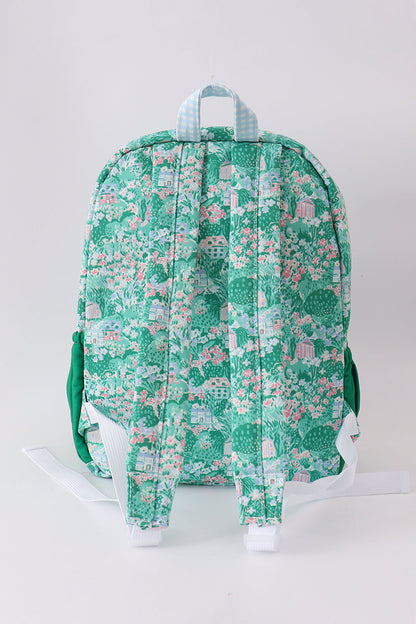 Green floral ruffle backpack