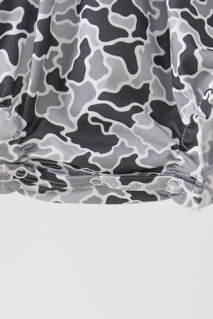 Grey Camouflage Bow Embroidery Ruffle Bubble