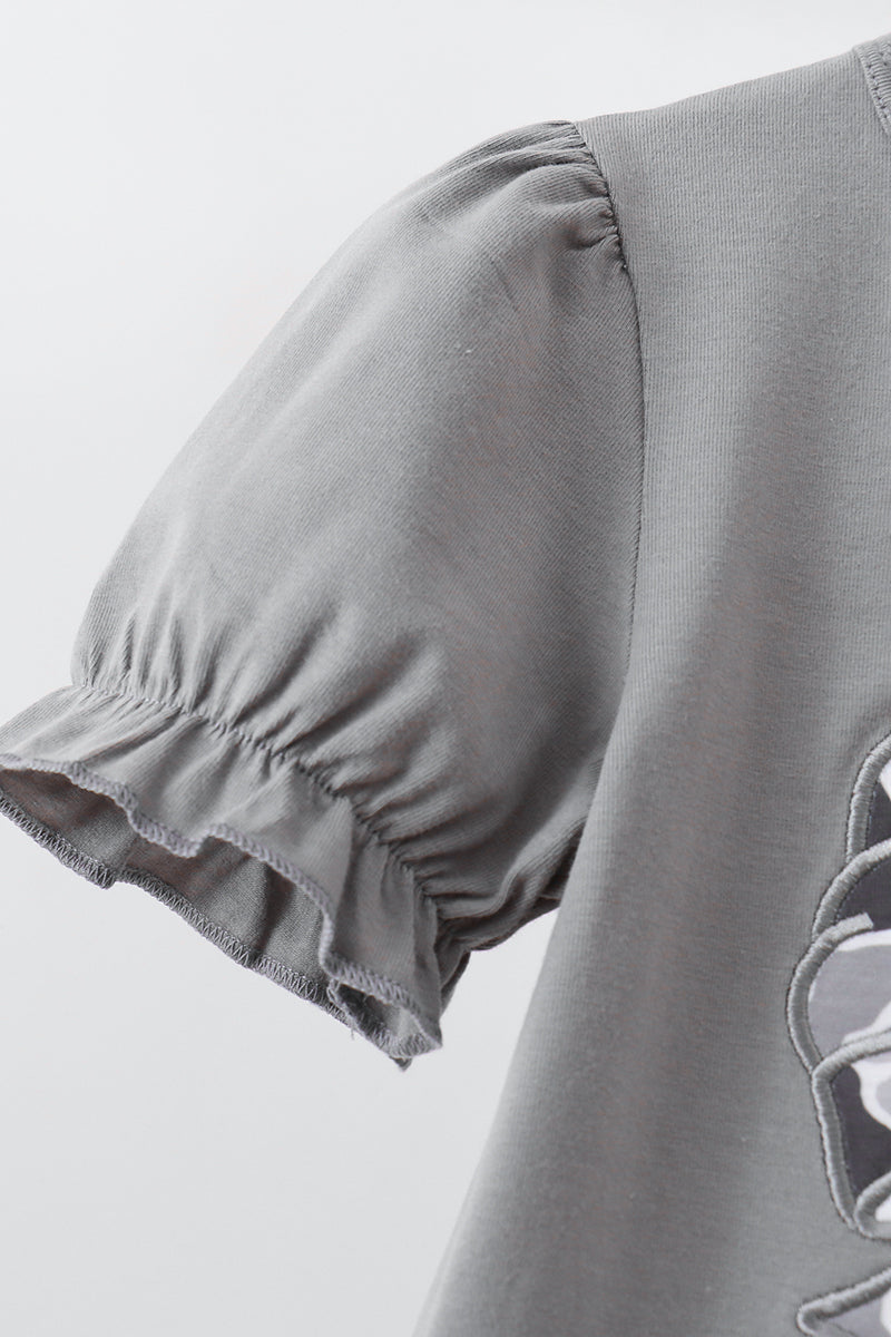 Grey Camouflage Bow Embroidery Ruffle Skorts Set