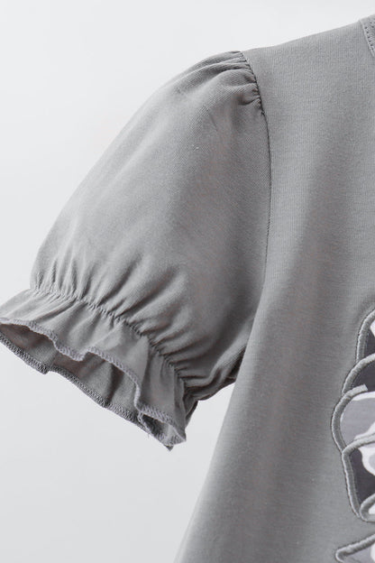 Grey Camouflage Bow Embroidery Ruffle Skorts Set