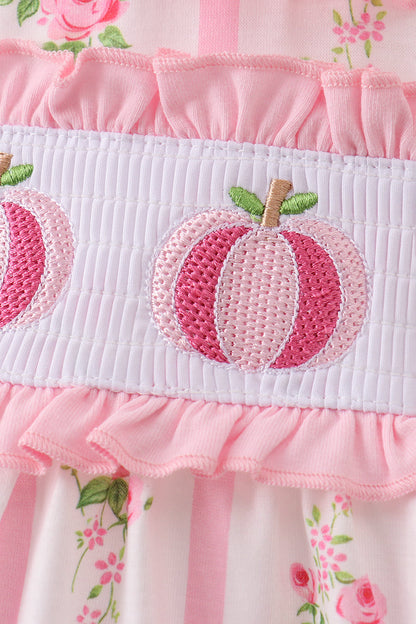 Pink Pumpkin Embroidery Floral Ruffle Bubble