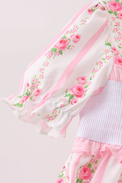 Pink Pumpkin Embroidery Ruffle Dress