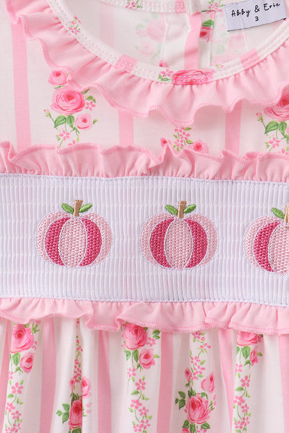Pink Pumpkin Embroidery Ruffle Pants Set