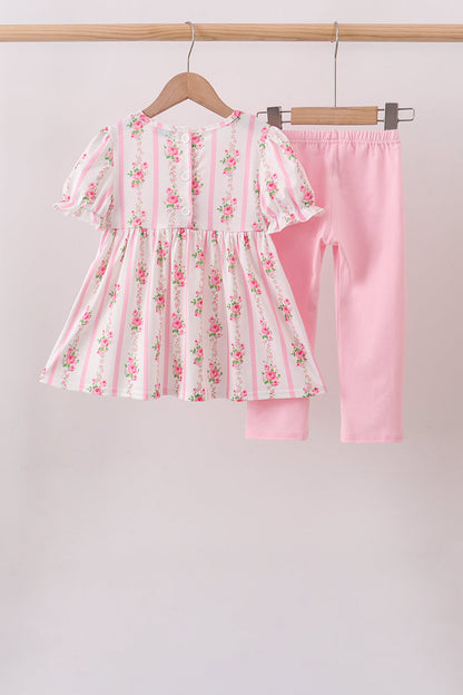Pink Pumpkin Embroidery Ruffle Pants Set