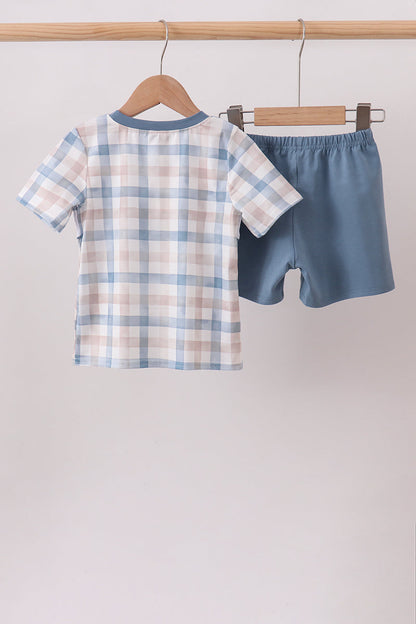 Blue Pumpkin Embroidery Gingham Shorts Set