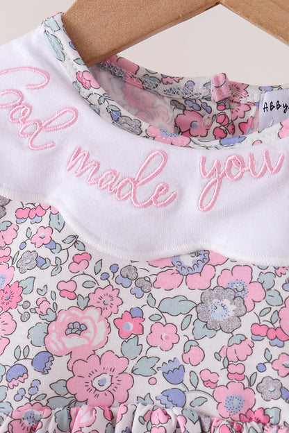 Pink Floral Embroidery Bloomer Set