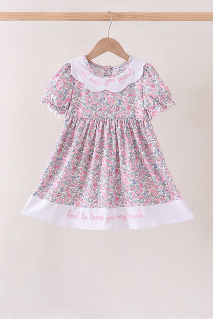 Pink Floral Embroidery Ruffle Dress
