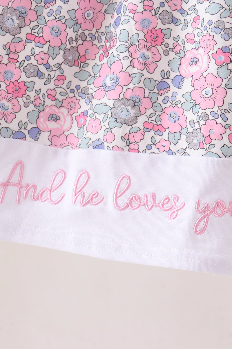 Pink Floral Embroidery Ruffle Dress