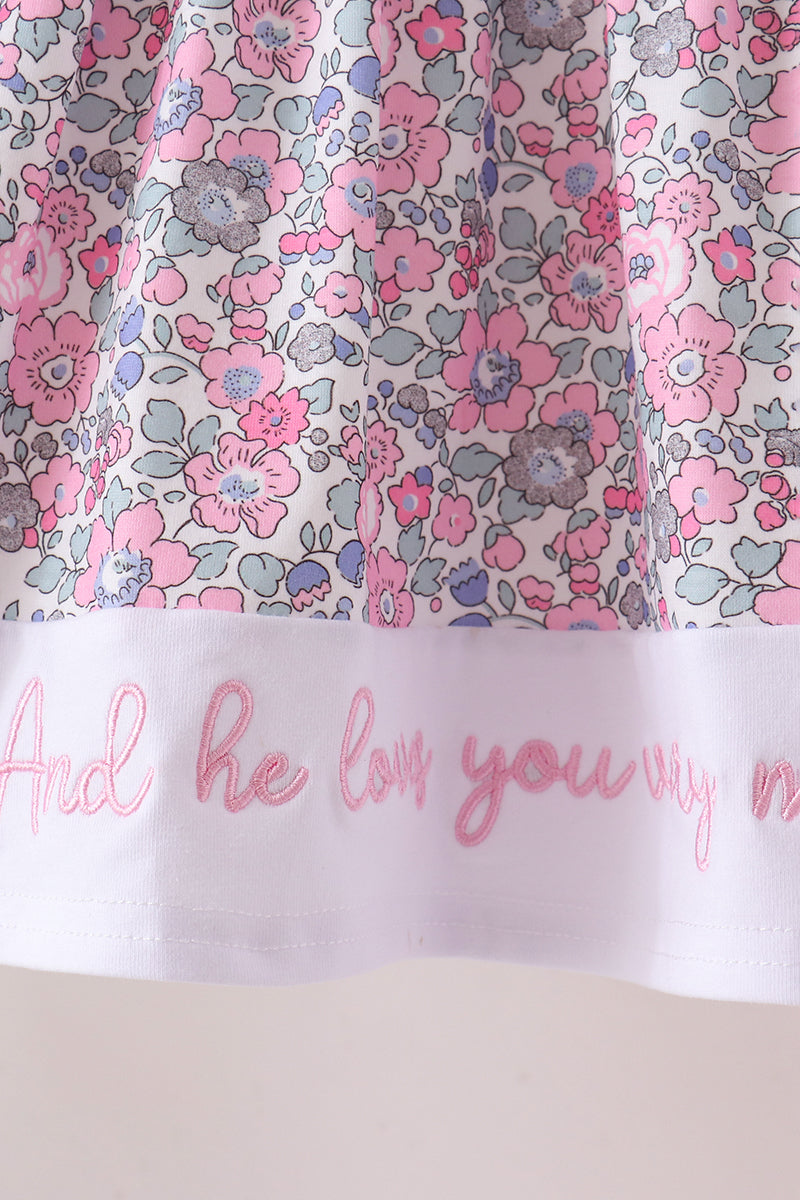 Pink Floral Embroidery Pants Set