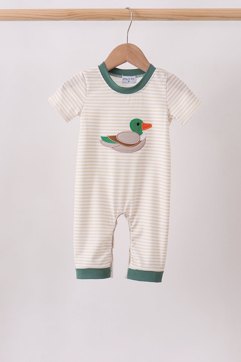 Brown Stripe Mallard Applique Romper