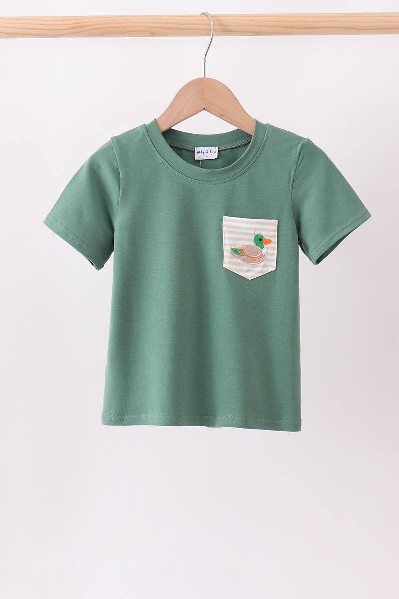 Green Mallard Embroidery Pocket Top