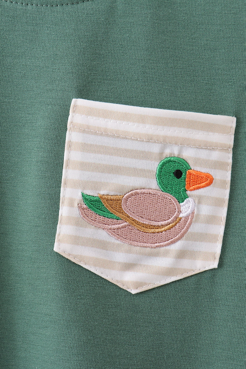 Green Mallard Embroidery Pocket Top