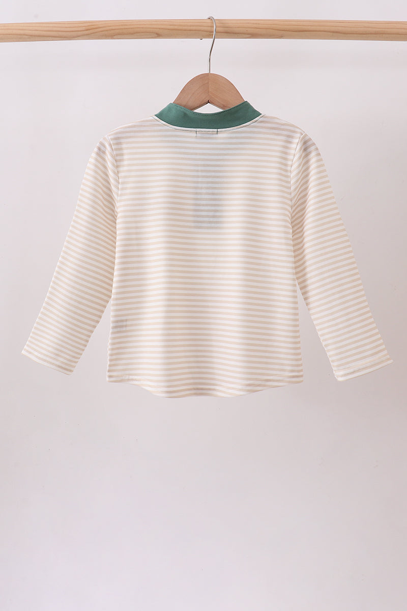 Brown Stripe Mallard Embroidery Top