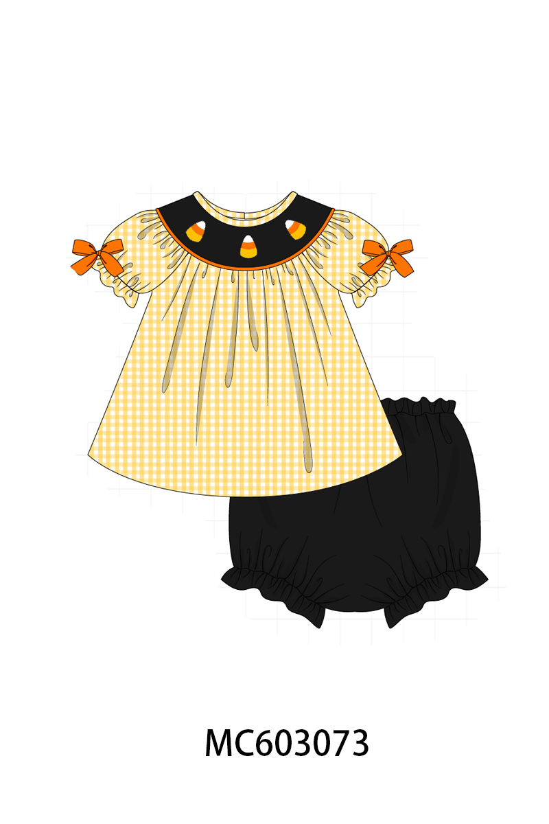 Mustard Candy Embroidery Gingham Bloomer Set