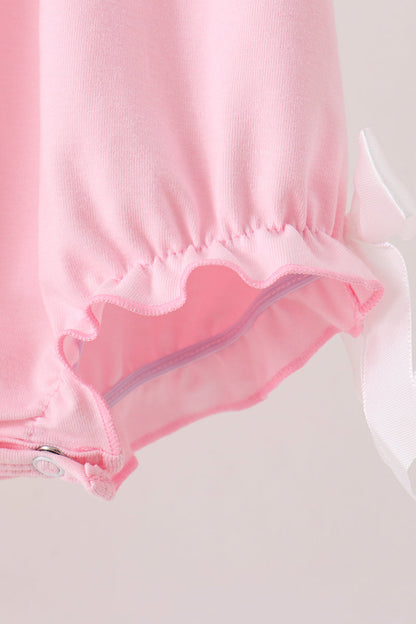 Pink Pumpkin Bow Embroidery Ruffle Bubble