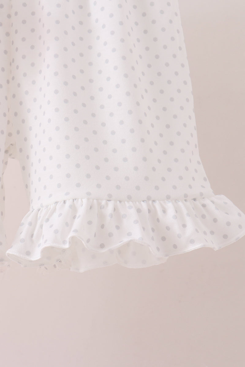 Pink Pumpkin Bow Embroidery Ruffle Shorts Set