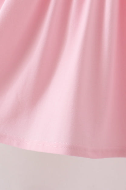 Pink Pumpkin Bow Embroidery Ruffle Dress