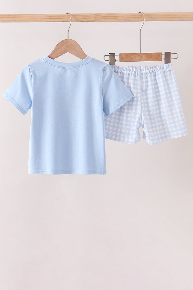 Blue Pumpkin Embroidery Gingham Shorts Set
