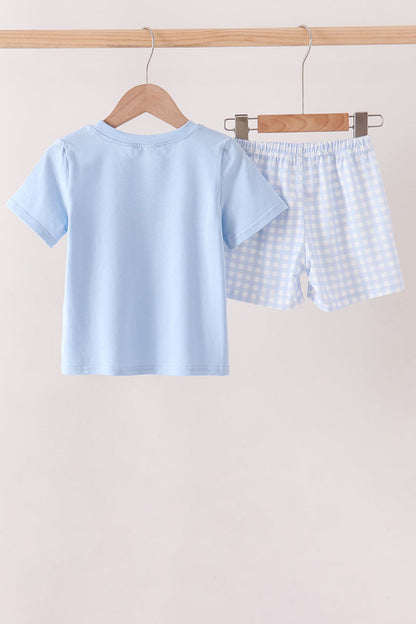 Blue Pumpkin Embroidery Gingham Shorts Set