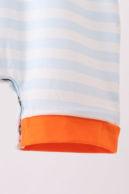 Orange Spider Embroidery Stripe Romper