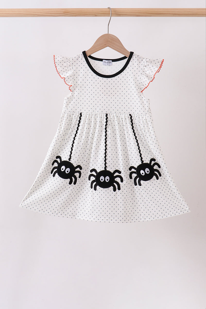 Black Spider Embroidery Ruffle Dress