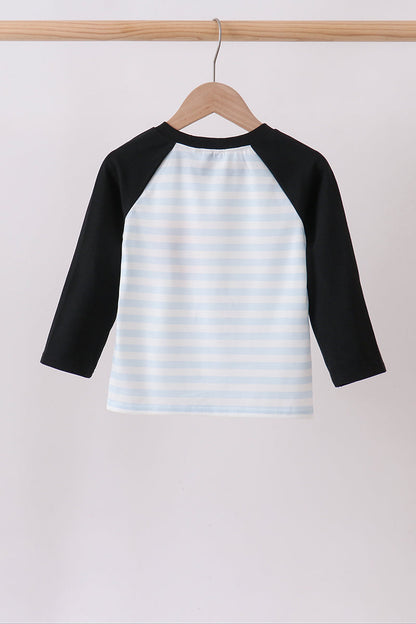 Black Spider Embroidery Pocket Stripe Top