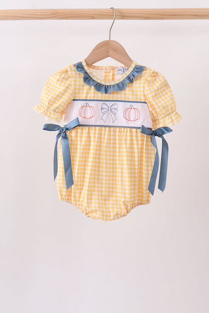 Mustard Pumpkin Embroidery Ruffle Gingham Bubble