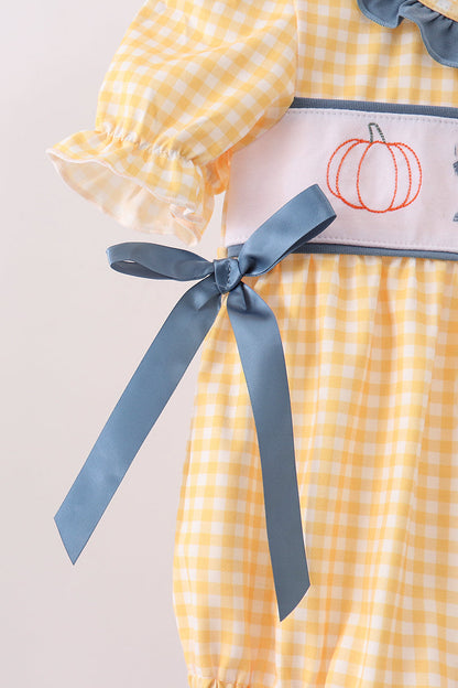 Mustard Pumpkin Embroidery Ruffle Gingham Bubble