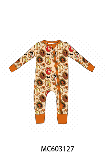 Orange princess bamboo zipper romper