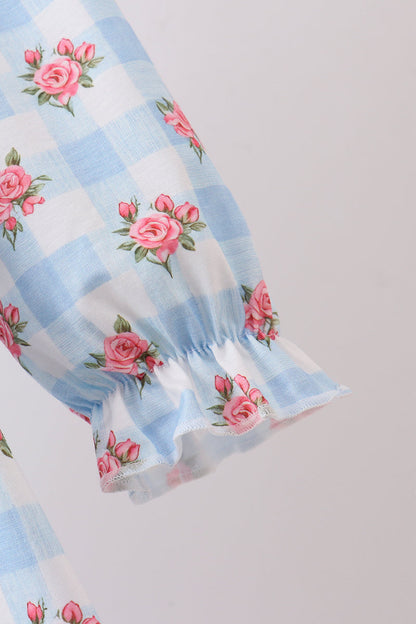 Blue Floral Ruffle Dress