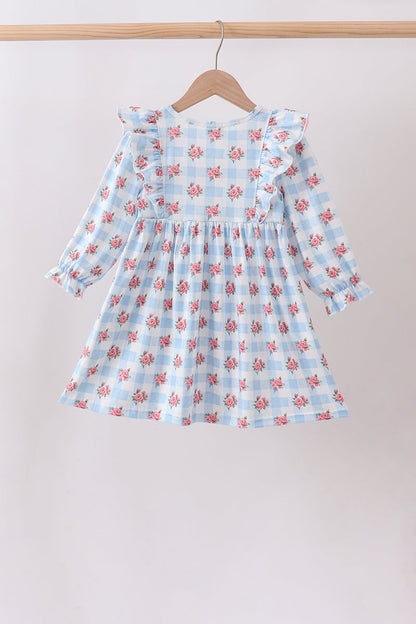 Blue Floral Ruffle Dress