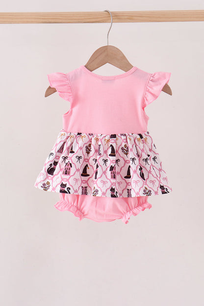 Pink Cat Embroidery Ruffle Bubble