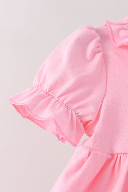 Pink Cat Embroidery Ruffle Bloomer Set