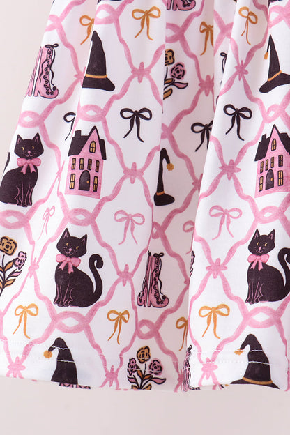 Pink Cat Embroidery Ruffle Pants Set