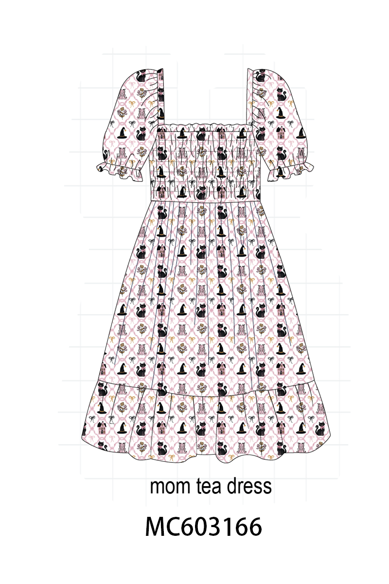 Pink Cat Print Mom Dress