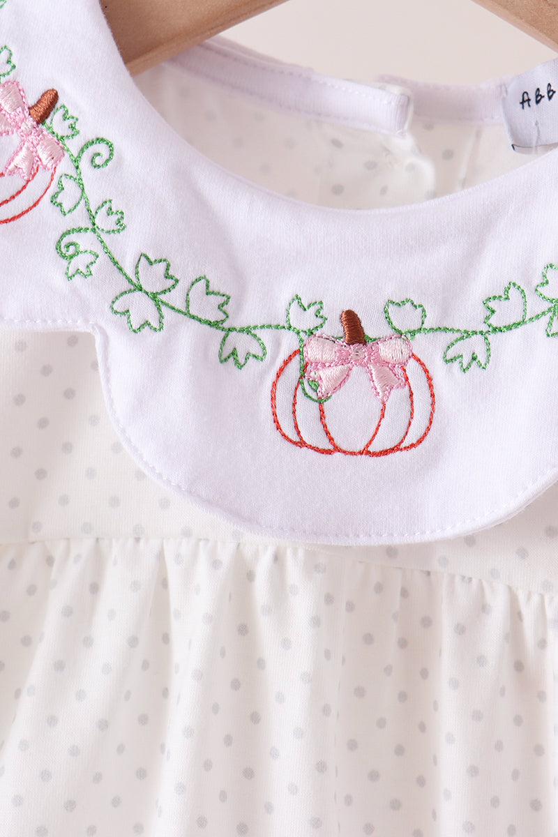 Orange Pumpkin Bow Embroidery Bloomer Set