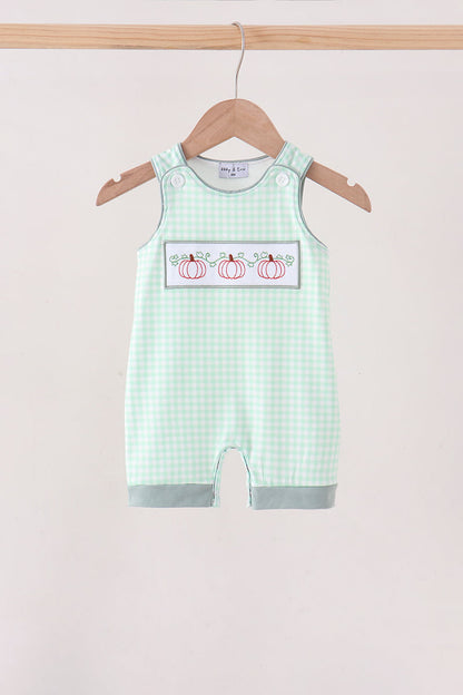 Green Pumpkin Embroidery Gingham Jon Jon