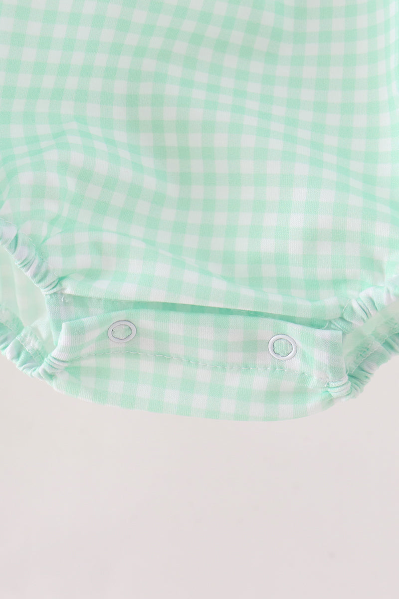 Green Pumpkin Embroidery Gingham Bubble