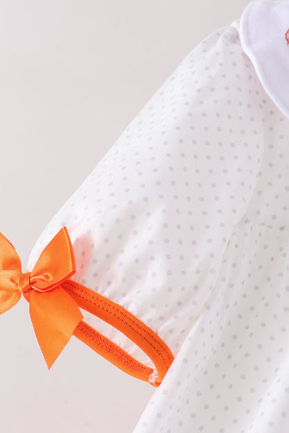 Orange Pumpkin Bow Embroidery Ruffle Dress