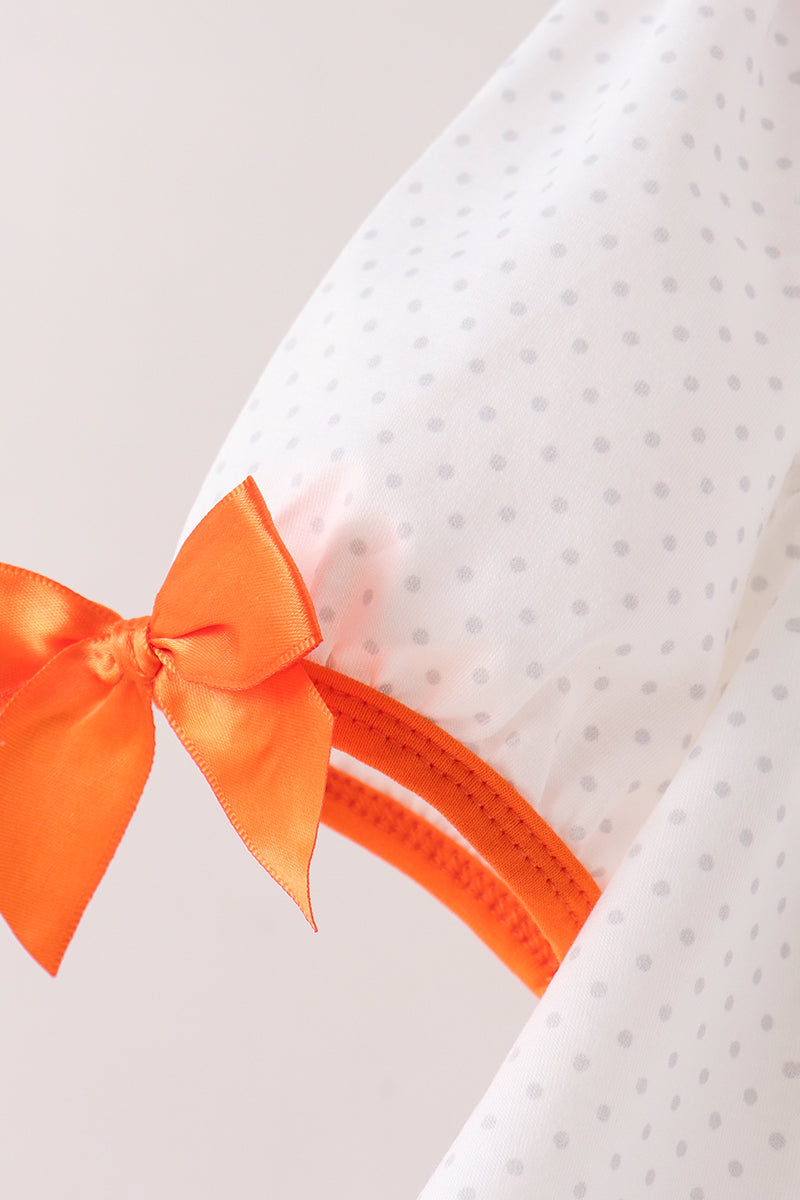 Orange Pumpkin Bow Embroidery Pants Set