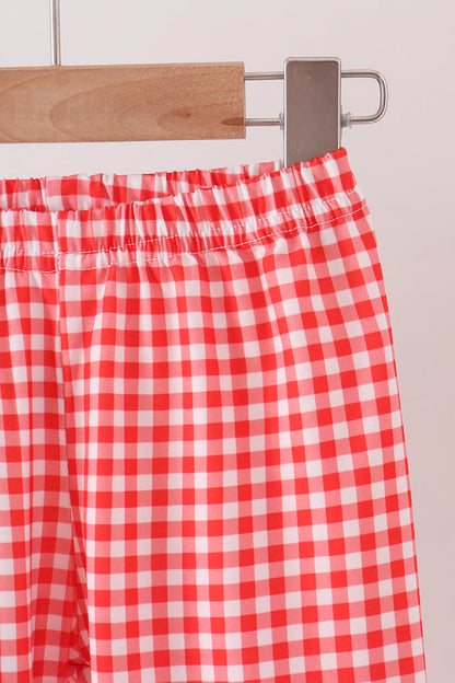Blue Football Embroidery Gingham Pants Set