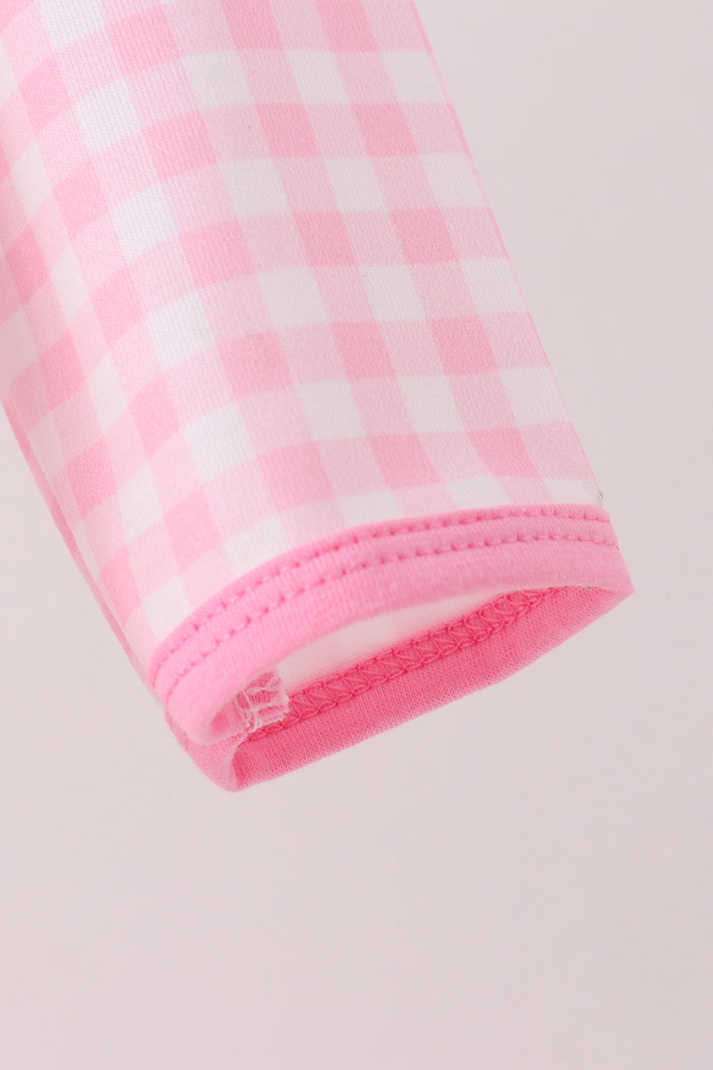 Pink Football Smocked Gingham Bubble