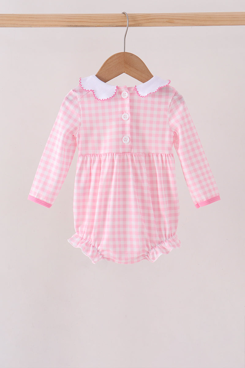 Pink Football Smocked Gingham Bubble