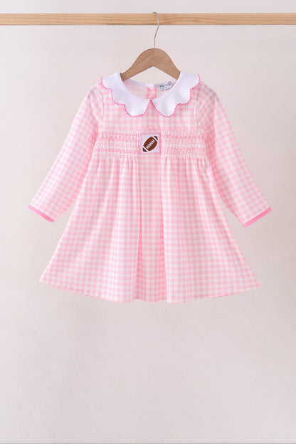 Pink Football Smocked Gingham Dress