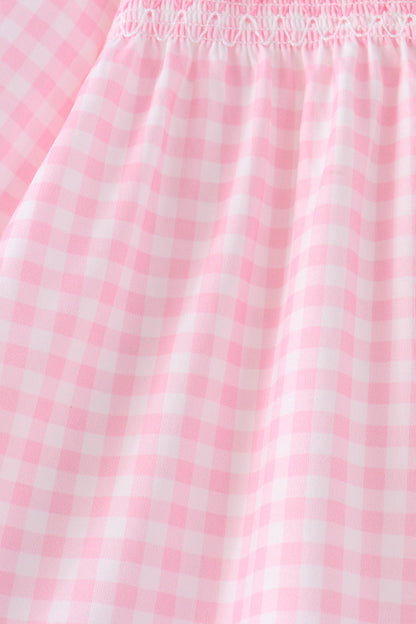 Pink Football Smocked Gingham Dress